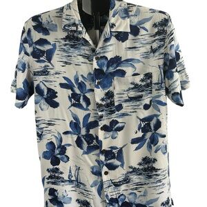 George Watercolor Tropical Hawaiian Men’s Shirt Floral Island Scenic SZ S